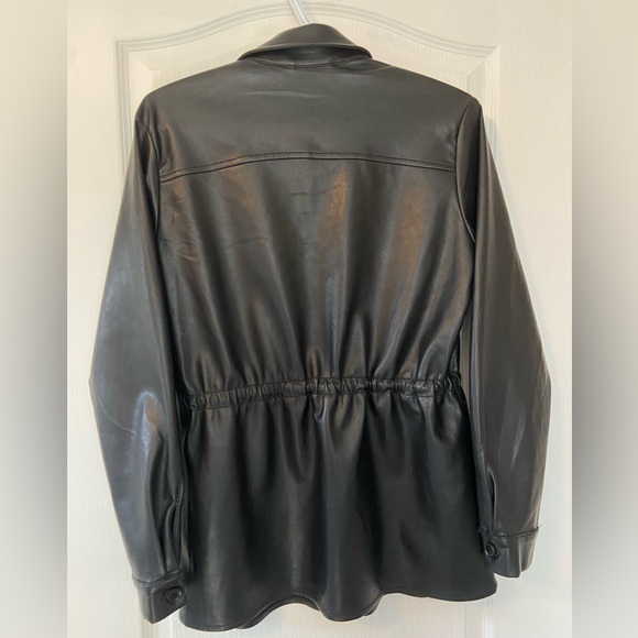 SUZY SHIER Faux Leather Oversized Drawstring Jacket with Pockets - Picture 4 of 4